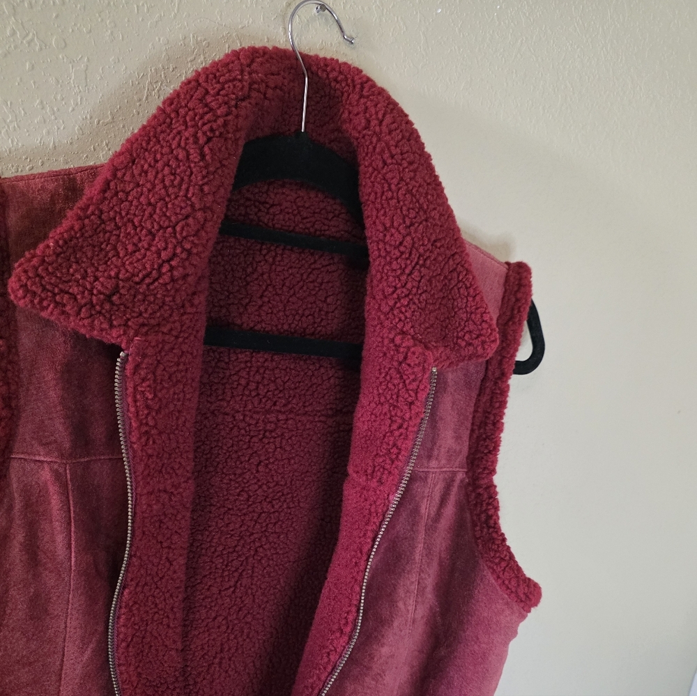 Source Unknown Deep Red Shearling Vest - image 2